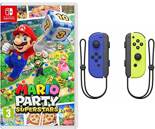 Mario Party Superstars (Nintendo Switch) + Paire de Manettes Joy-Con Gauche Bleue/Droite Jaune Néon