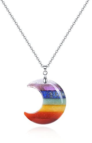 JSDDE 7 Chakra Anhänger Halskette Heilstein Mond Anhänger Kette Amulett Anhänger Reiki Glücksbringer Schmuck