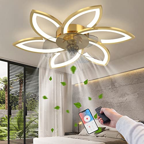 LED Ceiling Light with Fan and Remote Control Quiet Chandelier Pendant Light Silent Led Fans Dimmable Adjustable Wind Speed Contemporary Ceiling (Color : Gold)