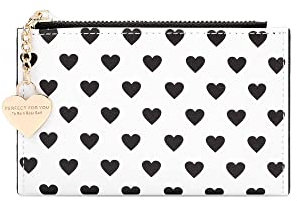 HXT-OAK Porte-Monnaie en Cuir PU Motif Coeur pour Femme,Mini Petit Portefeuille avec 3 Emplacements pour Cartes et 1 Sac zippé,Porte-Cartes Multifonctionnel avec Fenêtre d'Identification Noir