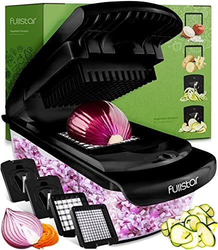 Multifuncional Cortador de Verdura Espiralizador de Verduras - Picador de Verduras Patatas Cebolla - Vegetable Chopper - Gadgets Cocina (4-en-1 Negro)