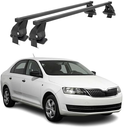 OMAC Menabo Dachträger für Skoda Rapid 2012-2019 Stahl Schwarz | DIN 75302:2019 & ISO/PAS 11154:2006 geprüft, Abschließbar, City-Crash-getestet, bis 50 kg Traglast, Querträger, Grundträger