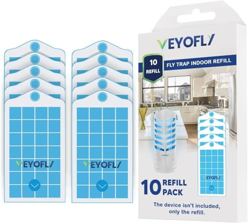 VEYOFLY Nachfüllung Fluginsektenfalle, Klebefallen-Insektenfänger, Innenfliegenfalle, Innenflohfallen, Sichereres Zuhause, Innenmücken- & Fruchtfliegenfalle (Packung mit 10)