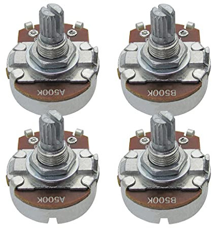 FLEOR 4pcs Full Size A500K B500K Potentiometer Guitar Tone Volume Control Pots with Bayonet L15mm Short Knurled Split Shaft