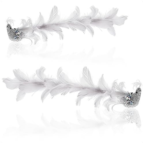 com-four® 2X Pfau auf Klammer - glitzernder Pfau mit Langen, weißen Schwanzfedern - Zierschmuck für die Wohnung - Raumdeko mit Glitzer und kleinen Pailletten