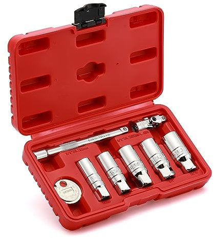 AIRTOON 8-Piece 3/8 Inch Drive Spark Plug Socket Set with Spark Plug Gapper, Universal Joint and Extension Bar, SAE & Metric, 5/8-inch, 3/4-inch, 13/16-inch, 14mm, 18mm, CR-V Steel Sockets with Rubber