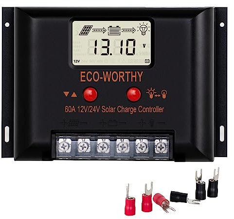 ECO-WORTHY 12V/24V 60A Solarladeregler mit LCD-Bildschirmanzeige für SALE/GELLI/FLD-Batterien, Intelligenter Modul-Multi-Ladeschutz max. 2000 W für Wohnmobil/Haus/Bauernhof