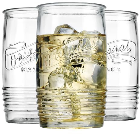 Glaver's Juego de 8 Tazas Vasos Altos sin Tallo para Uso Diario con Logotipo Original de Mason para Bar, Agua, Cerveza, Zumo..