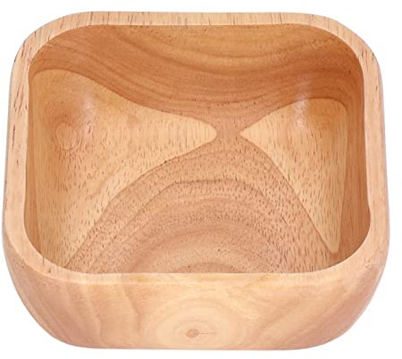 Insalatiera in Legno, Insalatiera Quadrata Rustica Artigianale, Ciotola da Portata in Legno di Gomma Naturale per Insalata, Frutta, Verdura(15cm)