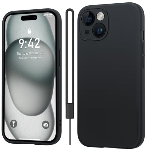 Qasyfanc Handyhülle Kompatibel mit iPhone 15 Hülle, Soft Silikon TPU Case Ultra Dünn Microfiber Kameraschutz Rundumschutz Anti-Kratzer Schutzhülle für iPhone 15 - Schwarz