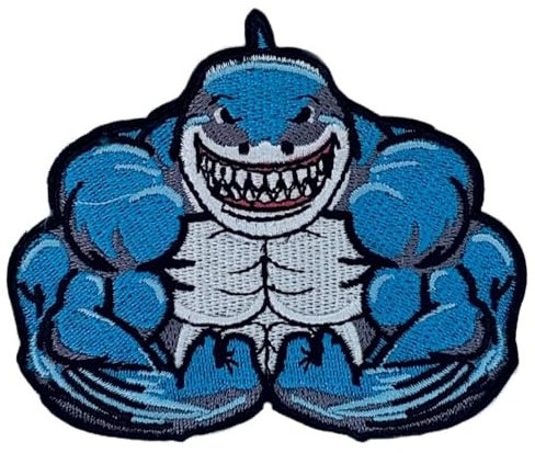 Muscle Shark Patch (8,4 cm) Aufbügel/Aufnäher, tolle weiße Gym Sport MMA BJJ Matte Shark Patches Geschenk Patches