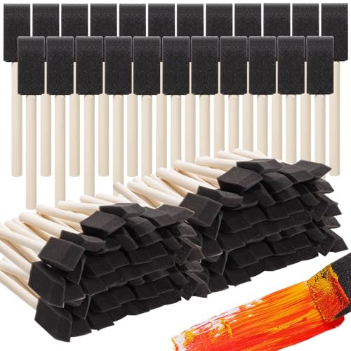 Lot de 240 pinceaux de peinture en mousse de 2,5 cm pour peinture, pinceaux éponge en vrac avec manches en bois, pinceaux en mousse pour teinture, vernis, finition, retouches et projets d'artisanat