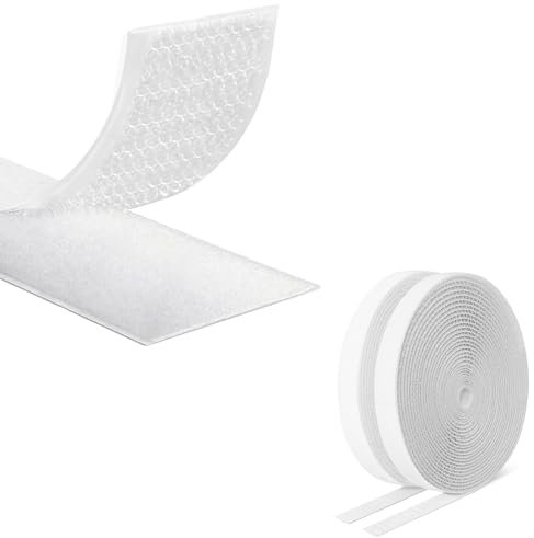 Klettband Selbstklebend Extra Stark - 12M x 20mm Doppelseitig Weiß, Klettverschluss Selbstklebend, Schneidbares Nylonband für Fliegengitter, Teppich, Gardinenband und DIY Klebeband