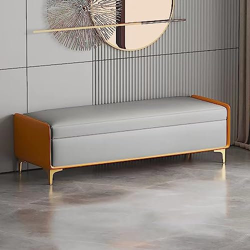 Pu-Leder-Aufbewahrungsbank, Bettbank mit Stauraum, rechteckiger gepolsterter Aufbewahrungshocker, getuftete Sofabank, Eingangsbank-Fußstützenhocker mit goldenen Beinen für Schlafzimmer und W