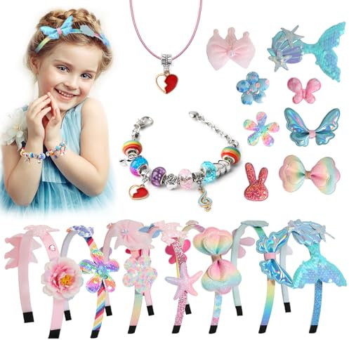Elekin 65PCS DIY Haarband, Schmuck Basteln Mädchen, Haarreifen Bastelset Mädchen, Kreatives GeburtstagsPräsent Spielzeug, Bastelset Mädchen 5-12 Jahre, Mode Mädchen Haar-Accessoires-Making Kit