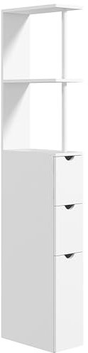HOMCOM Slim Bathroom Cabinet, Tall Bathroom Storage Cabinet with 2-Tier Shelf and Drawers, Narrow Bathroom Cupboard, White