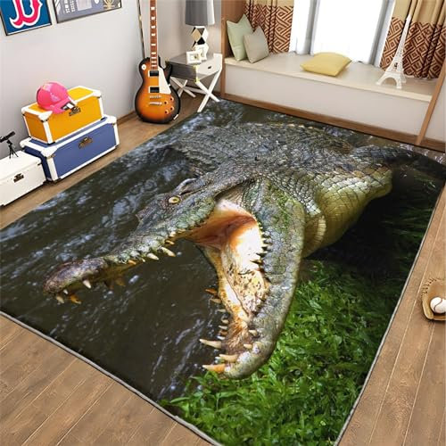 Waschbarer Teppich Grösse : 180x240cm Tier-Krokodil-Thema Teppich Wohnzimmer Schlafzimmer, Kurzflor Flauschig Teppiche, Anti-Rutsch Unterseite Teppich, Multi Kinder Teppich Dekoration