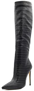 QUEEN HELENA Stivali Alti a Punta con Tacco a Spillo Zip Laterale Casual Invernali Eleganti Donna K2102 (Nero, 35)
