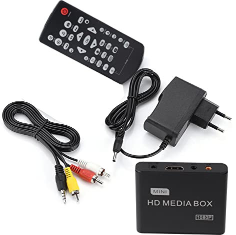 Lecteur Multimédia Full HD 1080P, Boîtier de Lecteur Multimédia 110-240 V, Lecteur Multimédia Haute Définition, Prise en Charge USB MMC RMVB MP3 AVI MKV (Prise UE)