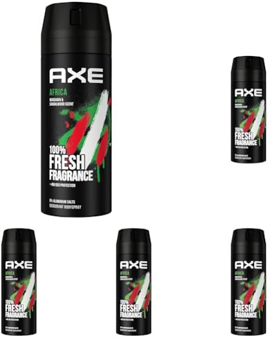 Axe Bodyspray Africa Deo ohne Aluminium sorgt 48 Stunden lang für effektiven Schutz vor Körpergeruch 150 ml (Packung mit 5)