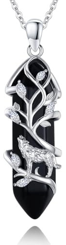 Wolf Kette Sterling Silber Schwarz Kristall Wolf Halskette Wolf Anhänger Geschenke Weihnachts für Damen Teenager Mädchen