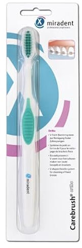 miradent Carebrush® ortho | Zahnbürste mit V-Form | Ideal für Zahnspangenträger | Für eine gründliche Reinigung von Zähnen & Zahnspange