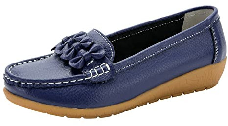 Chaussures Blanches Femme Confortable Pied Large Slip on Femmes Confort Marche Mocassins Plats Chaussures décontractées Conduite Mocassins Chaussures de Femme Chaussures D'IntéRieur (Dark Blue, 40)