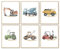 Dazzlewall 6PCS Bauauto Fahrzeug Wandbilder Poster Traktor Bagger Kran Drucke, Bauwagen Bild für Kleinkind Junge Zimmer Dekoration 20×25 cm Ungerahmt