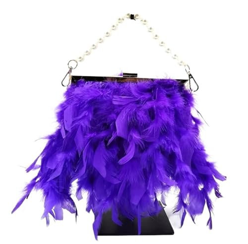 WENYOG Pochette Borsette e borsette di Piume for Le Donne Borsa da Sera for Feste Borsa a Tracolla Borsa da Sposa con Catena di Perle(Purple)