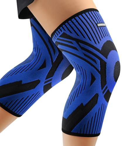 INDEEMAX 2er Pack Kniebandage Damen und Männer, Kompression Kniestütze für Arthritis, Meniskus, ACL, Sport, Laufen, Fußball, Atmungsaktiv Knie Bandage mit Anti Rutsch Silikonstreifen, Blau,M