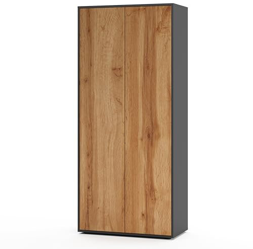 SIMPLYFURN Büroschrank Amira T00, geschlossener Schrank mit 2 großen Türen, Anthrazit & Eiche Wotan, Push-to-Open, 180x80x40 cm, Aktenschrank für Büro und Homeoffice