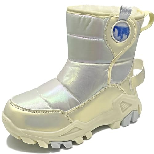 HSNA Bottines d'hiver pour Enfants Garçons Filles Bottes de Neige Doublure chaude Antidérapante(Beige 35 EU)