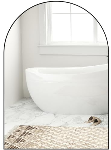 HOMCOM Bogen-Badezimmerspiegel Stahlrahmen dekorativ Wand 50x70cm Schwarz | Wandspiegel, Schlafzimmer, Wohnzimmer, Eingangsbereich