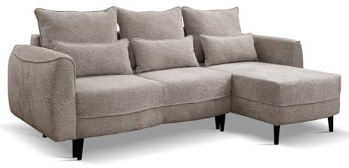 Kaiser Möbel - Ecksofa mit Schlaffunktion und Bettkasten - Sofa L Form - 240 x 144 cm - Liegefläche 140x200 - L Couch, Klappsofa, Schlafsofa Wohnzimmer, Jugendzimmer, Ottomane Rechts - Selio - Beige