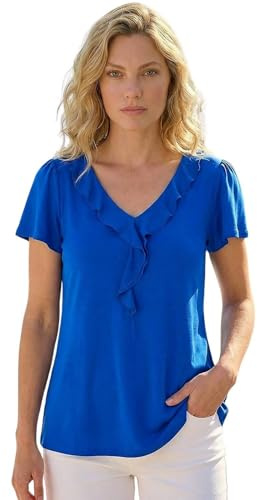 Roman Women Frill Front Vest Top Ladies Ruffle Blouse Summer Spring Special Occasion Evening Holiday Cruise Cocktail Party Short Long Sleeve Sleeveless V-Neck - Satin Royal Blue - Size 14