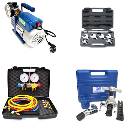 3S SuperSamaStore Professionelles Installationsset für Klimaanlagen | KT.PROF70R32, mit Werkzeugen: Vakuumpumpe im Doppel-Stadium, 70 l, R32, 4-Wege-Manometer-Set, Ordner, Drehmomentschlüssel