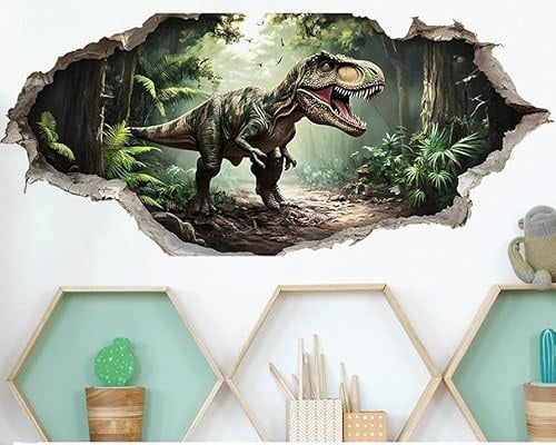 COVPAW 3D Wandtattoo Dinosaurier T-Rex 57 x 25 cm, Selbstklebend PVC-Wandaufkleber für Kinderzimmer und Wohnzimmer Wandbild Wandaufkleber Wandsticker Tyrannosaurus Rex‌ Urwälder (T-Rex)