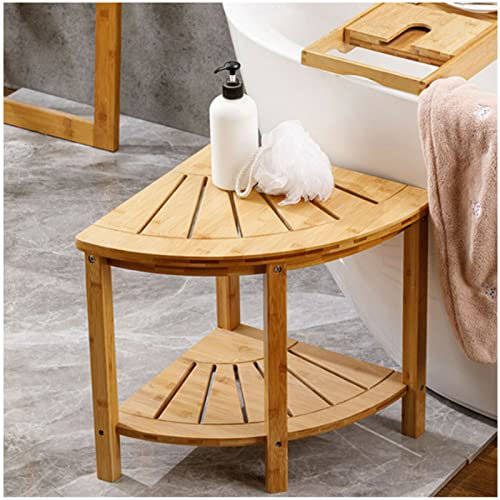 Eckduschbank aus Bambus für die Innendusche, Eck-Badewannen-Spa-Duschhocker aus Holz, Eckregal-Aufbewahrung für kleine Duschräume, 2-stufige Badezimmerbank aus Holz für den Innen- und Außenbereich