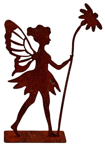 Manufaktur Lichtbogen Rost Gartenfigur Elfe mit Blume H=25cm Edelrost Dekofigur stehend Metall Gartendeko