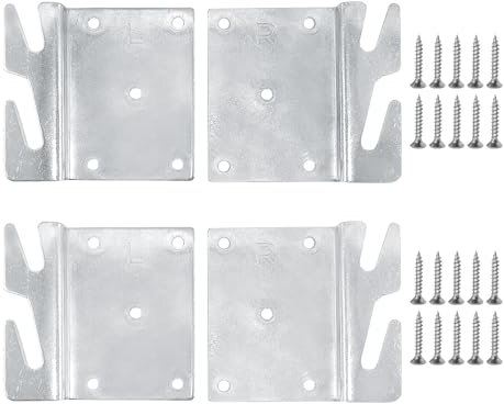 4PCs Universal Bed Frame Brackets - Maijdoany Heavy Duty Adjustable Headboard Brackets for Wood/Metal Bed Frame, Bed Rail Hooks -with Screws(3.78 3.66, Silver)