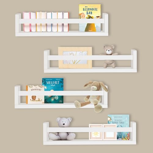 ONVAYA® Wandregal ǀ Weiß 40cm ǀ Massivholz ǀ Naturholz oder Weiß ǀ einfache Installation ǀ 4er-Set ǀ Wandregal aus Holz