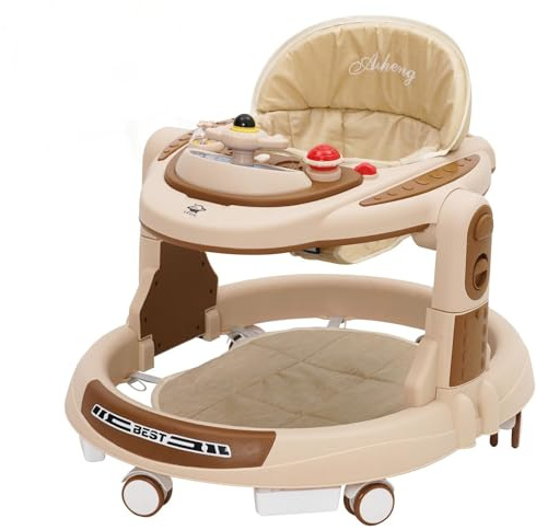 Baby Lauflernhilfe,Baby Walker 4-stufige Höhenverstellbar mit Musikablage und Spielcenter,Lauflernwagen mit Leisen 360°-Laufrädern,Lauflernwagen für Kinder von 9 bis 18 Monaten
