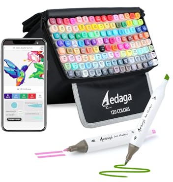 HornedDragon 120 Farben Alkohol Marker mit App, Doppelspitze Alkohol Stifte | Ständer-Etui | Mischbar | Farbcode | Ungiftig | Alcohol Marker für Malen, Skizzieren, Zeichnen, Illustrationen, Manga
