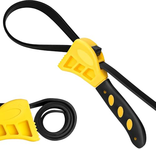 KIPTVO Rubber Strap Wrench - Heavy Duty Adjustable Wrench for Oil Filters, Plumbing Pipes, Jars & Water Filters, Non-Slip Strap, Yellow