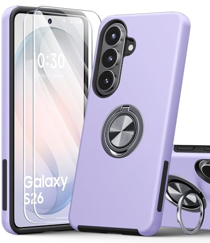 AOUIA for Samsung Galaxy S26 Case with 2-Pack Screen Protector, 3-in-1 Set Cover, 360°Rotating Ring Stand, Military Protection, Shockproof Phone Case for Samsung S26, Purple