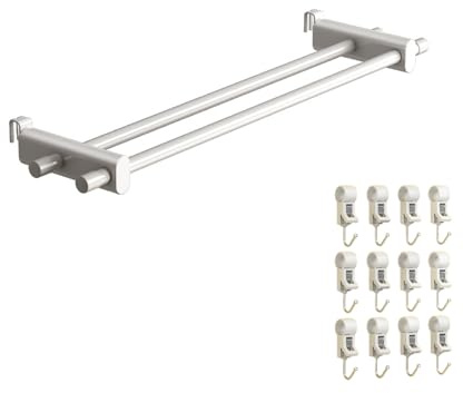 Radiator Towel Rail, Carbon Steel Suspended Radiator Towel Bar with 12 Clips and Hooks, Indoor Clothes Drying Rack, Suitable for Living Rooms, Bedrooms and Nurseries (50cm)