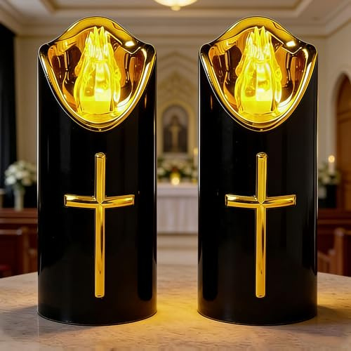LED Grablichter für Draußen, 2er LED Grabkerze Trauerlicht - Schwarz