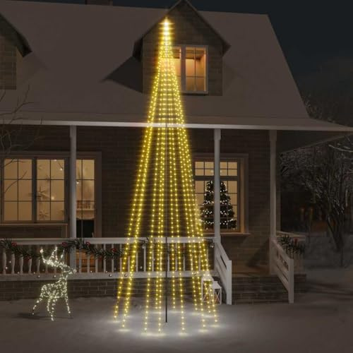 Teenpull Albero di Natale LED per asta della bandiera bianco caldo con 732 LED altezza 500 cm, materiale PVC rame, 8 effetti di luce, illuminazione natalizia per giardino, balcone e finestre