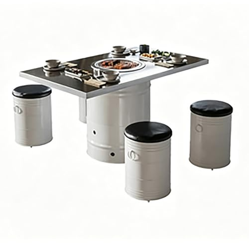 KIBONCY Esstisch- und Stuhlset mit Eisenrahmen, robuste Metallstruktur, leicht zu reinigende, Moderne Möbel for den täglichen Gebrauch im Haushalt(White 120C)