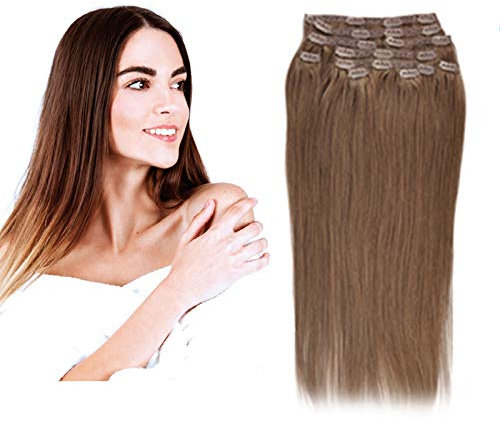 (35cm-55cm) Clip In Extensions Echthaar Set 10pcs 120g 100% Remy Echthaar für Haarverlängerung glatt Haarteile (6#, Hellbraun, 40cm)